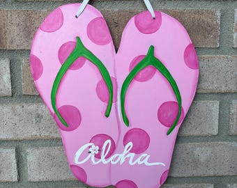 Hand Painted Aloha Slipper Door Sign: Hawaiian Welcome