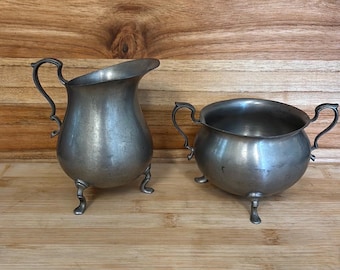 International Pewter Sugar & Creamer Footed Set