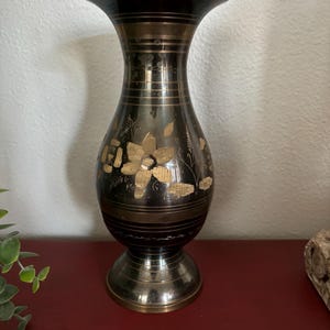 Black Indian Etched Copper Vase