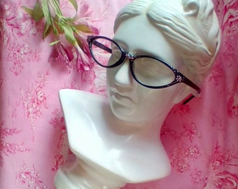 Vintage Style Hand Painted Cat's Eye Glasses with Pink Flowers