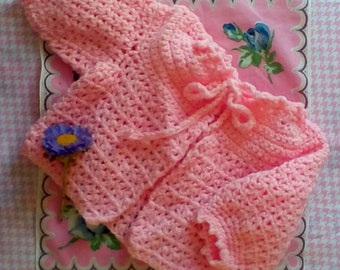 Vintage Hand Knit Pink Baby Girls Sweater