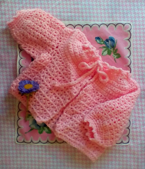 Vintage Hand Knit Pink Baby Girls Sweater