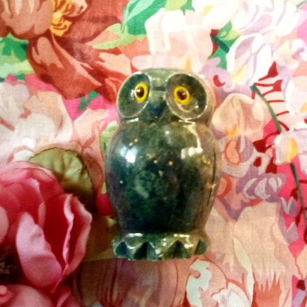 Reserve for Dorothy.....Vintage Alabaster Owl, Green Stone Owl