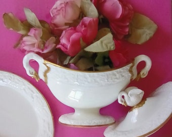 Three Piece Footed Swan Terrine/Swan Compote/Swan Covered Bowl