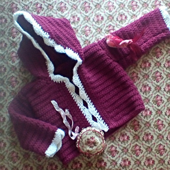 Vintage Hand Knit Baby Girls' Sweater with Hood - image 1