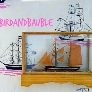 Vintage Ship Diorama, Ship in a Bottle, Ship in a Wood Case