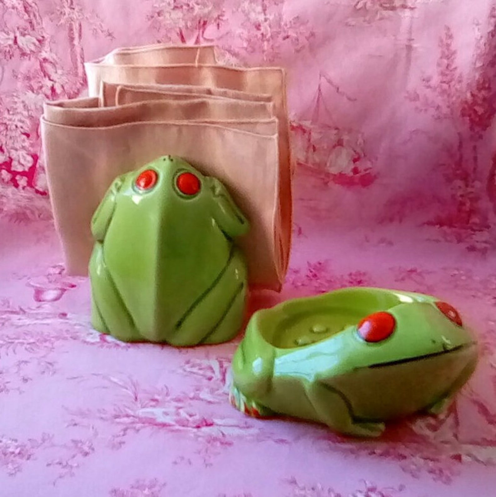 Mid Century Ceramic Tree Frog Soap Dish and Napkin Holder Set Etsy