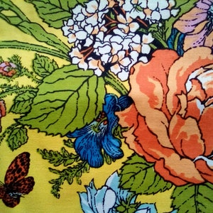 Vintage 1970's Bright Floral Remnant Fabric Featuring Butterflies,  Floral Patterned Fabric Remnant Pieces