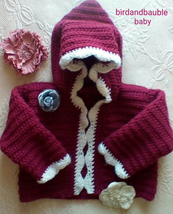 Vintage Hand Knit Baby Girls' Sweater with Hood - image 3