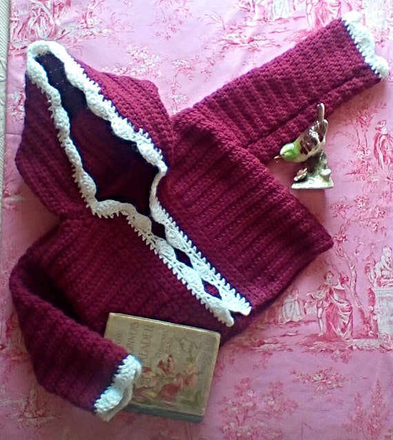 Vintage Hand Knit Baby Girls' Sweater with Hood - image 5