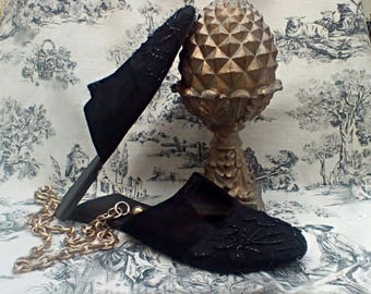 Black Velvet Women's Mules/Shoes/Slippers with Beaded Details