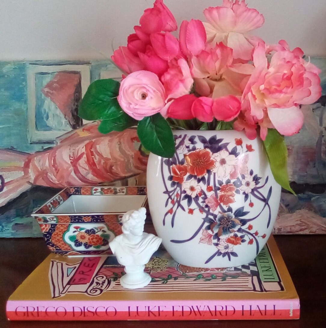 Oval Chinoiserie Floral Vase - Etsy