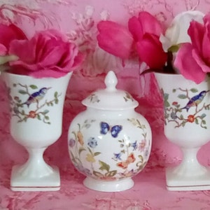 Aynsley England Small Ginger Jar with Butterfly and Floral Motif/Fine English Bone China, Chinoiserie Ginger Jar, Aynsley Cottage Garden