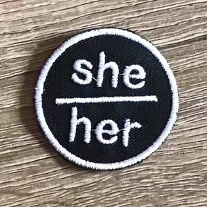 She her pronoun patches, pronoun badges, personal pronouns, gift for her, gift for him, gift under 10, transgender, nonbinary, queer
