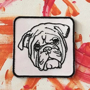 Bulldog patch, bulldog applique, dog patch, dog badge, pedigree patch, pet patch, dog breed patch, gift under 10, gift for her, gift for him