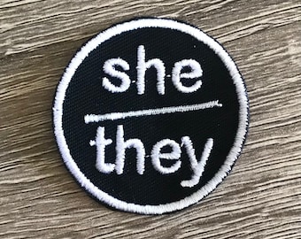 She they pronoun patches, pronoun badges, personal pronouns, gift for her, gift for him, gift under 10, transgender, nonbinary, queer