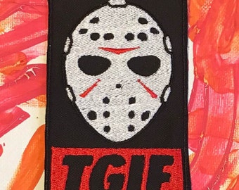 Jason Vorhees patch, Friday the 13th, TGIF patch, 80s horror movies, Camp Crystal Lake, The Final Chapter, Jason goes to Hell, horror gift