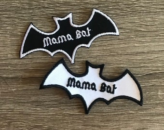 Mama bat patch, cute mama patch, batty patch, gothic patch, dark beauty patch, goth mom patch, embroidered bat patch