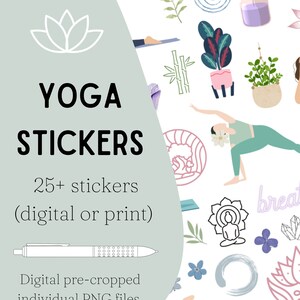 Yoga Stickers - digital pre-cropped yoga themed stickers! Perfect for digital planners!
