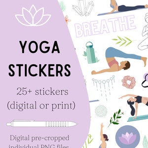 Yoga Stickers - digital pre-cropped yoga themed stickers! Perfect for digital planners!