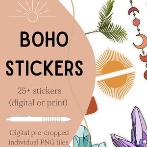 Boho Sticker Sheet #1 - digital pre-cropped boho stickers! Perfect for digital planners!