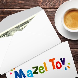 Mazel Tov Envelopes, Money, Check, Currency Holder, Jewish Greeting Envelopes for Bar or Bat Mitzvah Celebration 3-5/8 x 6-1/2 25 Pack immagine 5