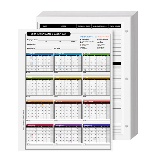 2024 Employee Attendance Calendar Etsy