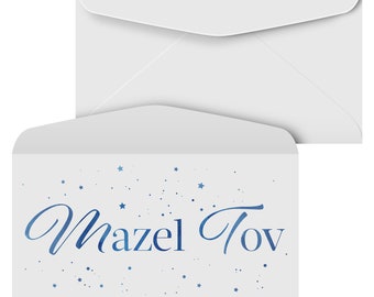 Mazel Tov Envelopes, Money, Check, Currency Holder, Jewish Greeting Envelopes for Bar or Bat Mitzvah Celebration | 3-5/8" x 6-1/2" | 25 Pack