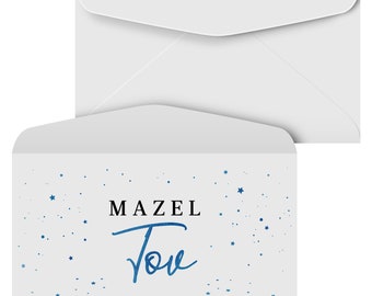 Mazel Tov Envelopes, Money, Check, Currency Holder, Jewish Greeting Envelopes for Bar or Bat Mitzvah Celebration | 3-5/8" x 6-1/2" | 25 Pack