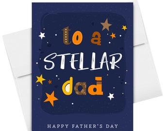 To A Stellar Dad, Happy Father's Day, Appreciation and Thank You Greeting Cards and Envelopes for Dad, Stepdad | 4.25 x 5.5 | 10 per Pack