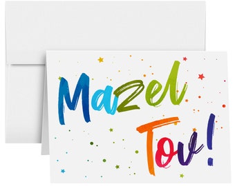 Mazel Tov Congratulations Greeting Cards and Envelopes – Bar and Bat Mitzvah, Weddings and Jewish Celebrations – 4.25" x 5.5" – 10 per Pack