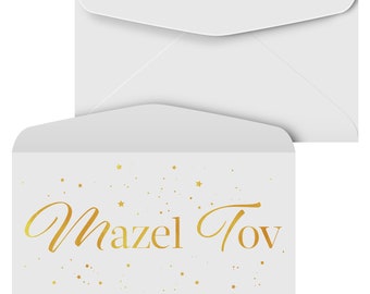 Sobres Mazel Tov, dinero, cheque, titular de moneda, sobres de felicitación judíos para celebración de bar o Bat Mitzvah / 3-5/8" x 6-1/2" / 25 unidades