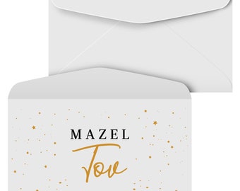 Sobres Mazel Tov, dinero, cheque, titular de moneda, sobres de felicitación judíos para celebración de bar o Bat Mitzvah / 3-5/8" x 6-1/2" / 25 unidades