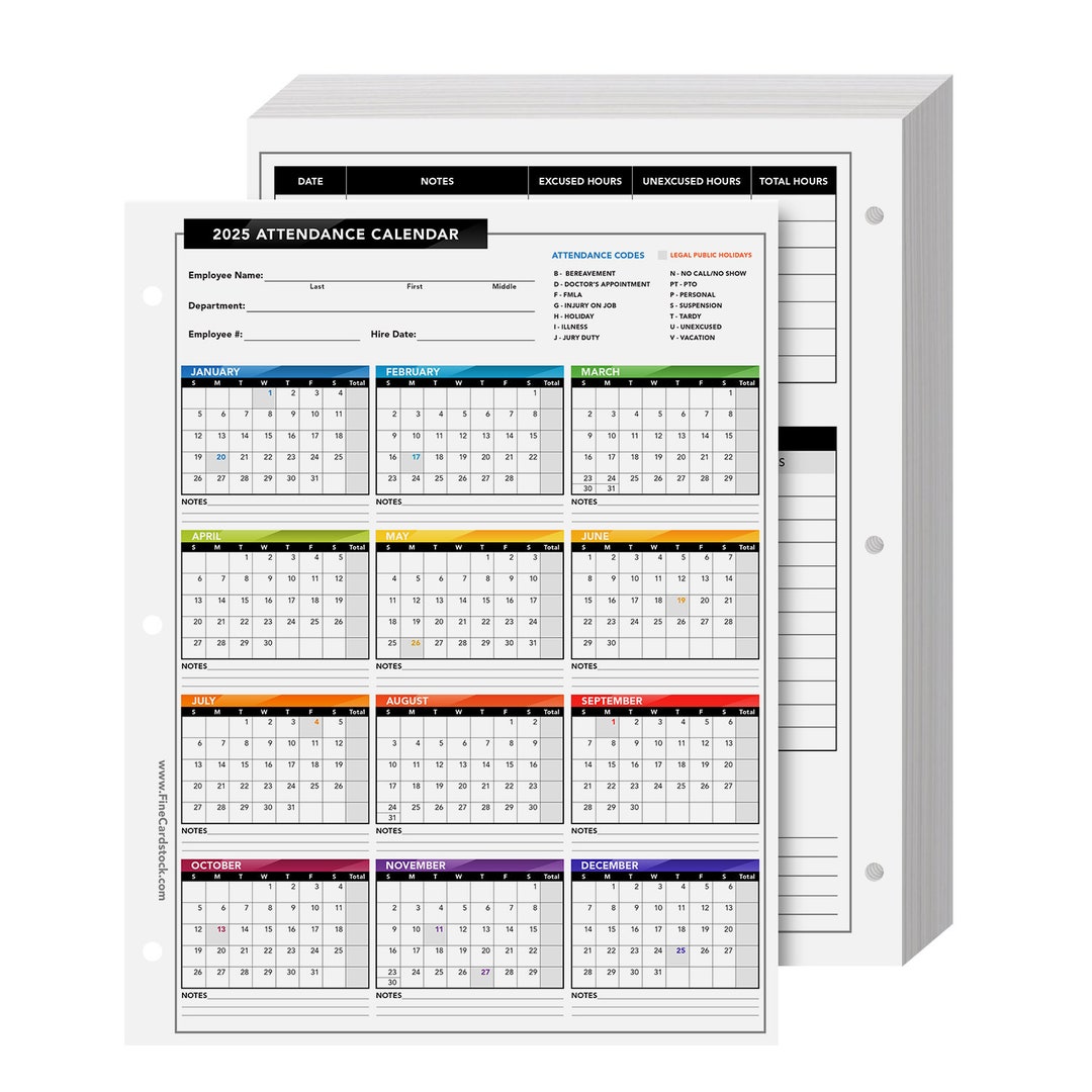 2025 Attendance Calendar Great Employee Work Tracker Printed on Durable ...