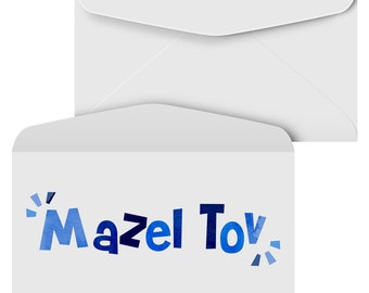 Sobres Mazel Tov, dinero, cheque, titular de moneda, sobres de felicitación judíos para celebración de bar o Bat Mitzvah / 3-5/8" x 6-1/2" / 25 unidades