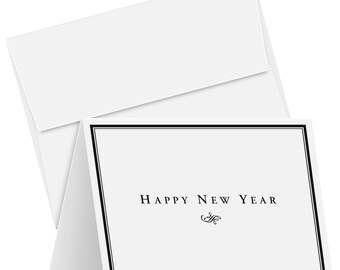 2024 Happy New Year Greeting Cards – Minimalist Border – Christmas and Holiday Greetings and Invitations, Thank You's | 25 per Pack