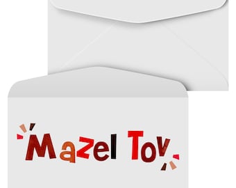 Mazel Tov Envelopes, Money, Check, Currency Holder, Jewish Greeting Envelopes for Bar or Bat Mitzvah Celebration | 3-5/8" x 6-1/2" | 25 Pack