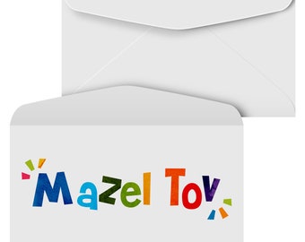 Mazel Tov Envelopes, Money, Check, Currency Holder, Jewish Greeting Envelopes for Bar or Bat Mitzvah Celebration | 3-5/8" x 6-1/2" | 25 Pack