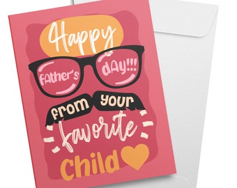 Happy Father's Day From Your Favorite Child – Thank You Greeting Cards and Envelopes for Dad, Stepdad | 8.5 x 11 | 2 per Pack