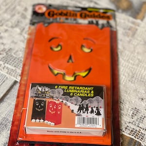 Vintage Halloween luminaries/ Halloween path lights/ jack-o’-lantern/ pumpkin/ luminary bags/ candles/ goblin guides/ orange/ black