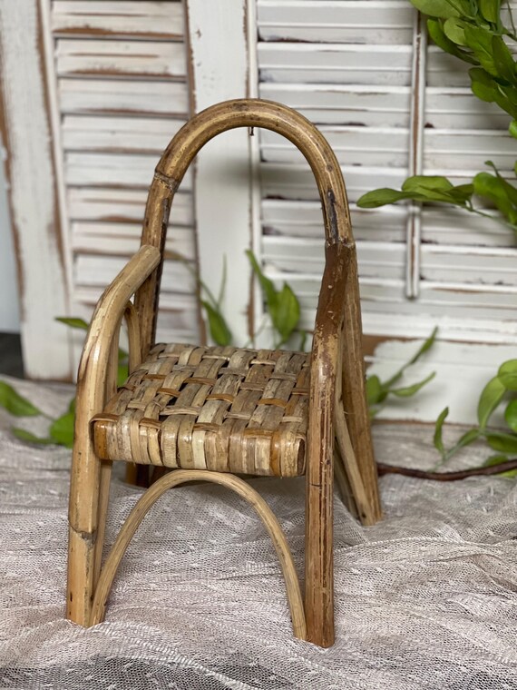 Whicker Doll Chair Bamboo Vintage Boho Decorative Small Shelf Decor Etsy