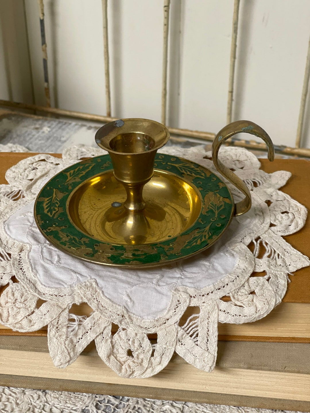 Chamber Candleholder/ Vintage Christmas Candle Holder/ Green/ Etsy