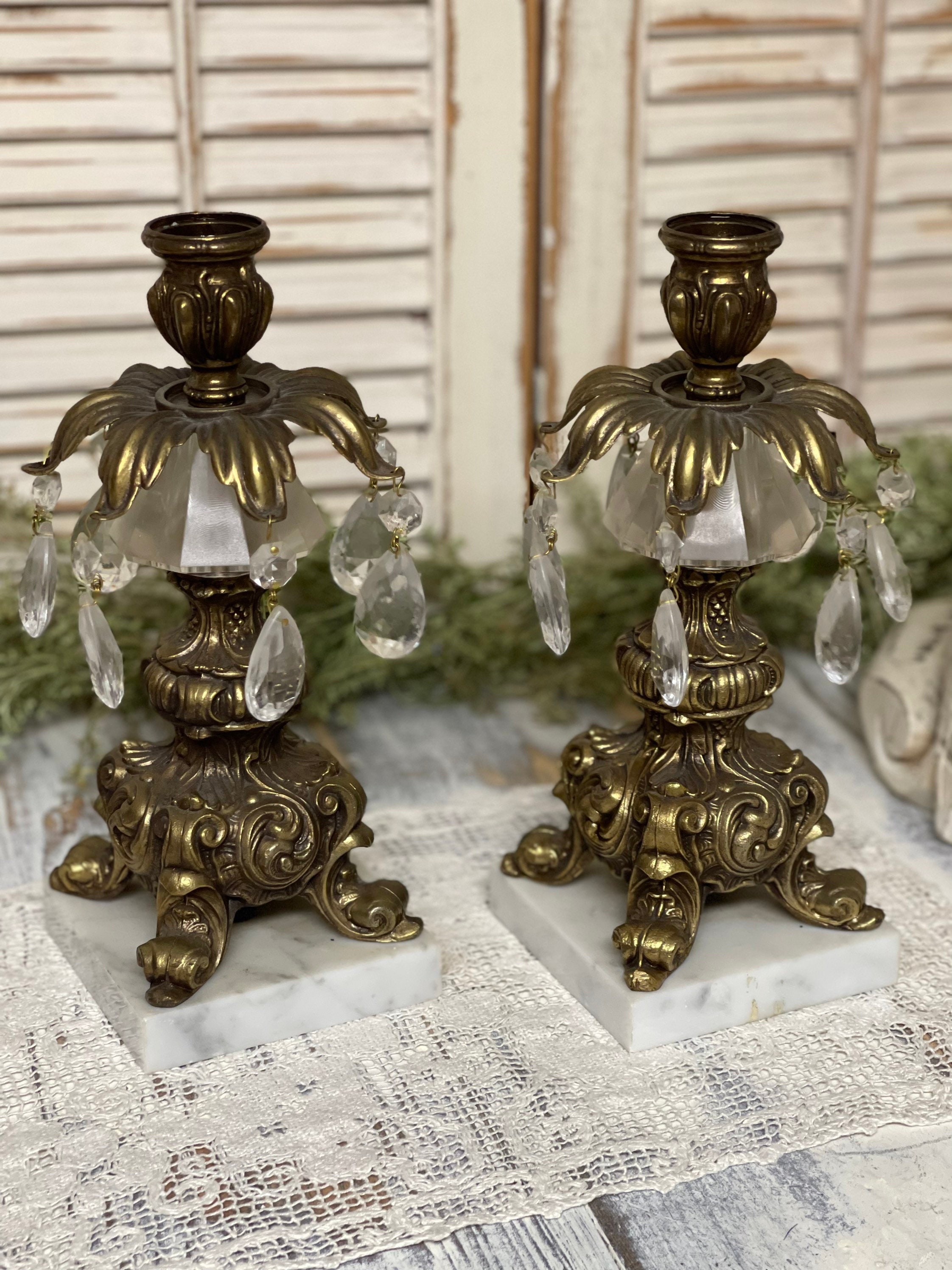 Vintage brass Ring Style Victorian candle holders Set Of 2