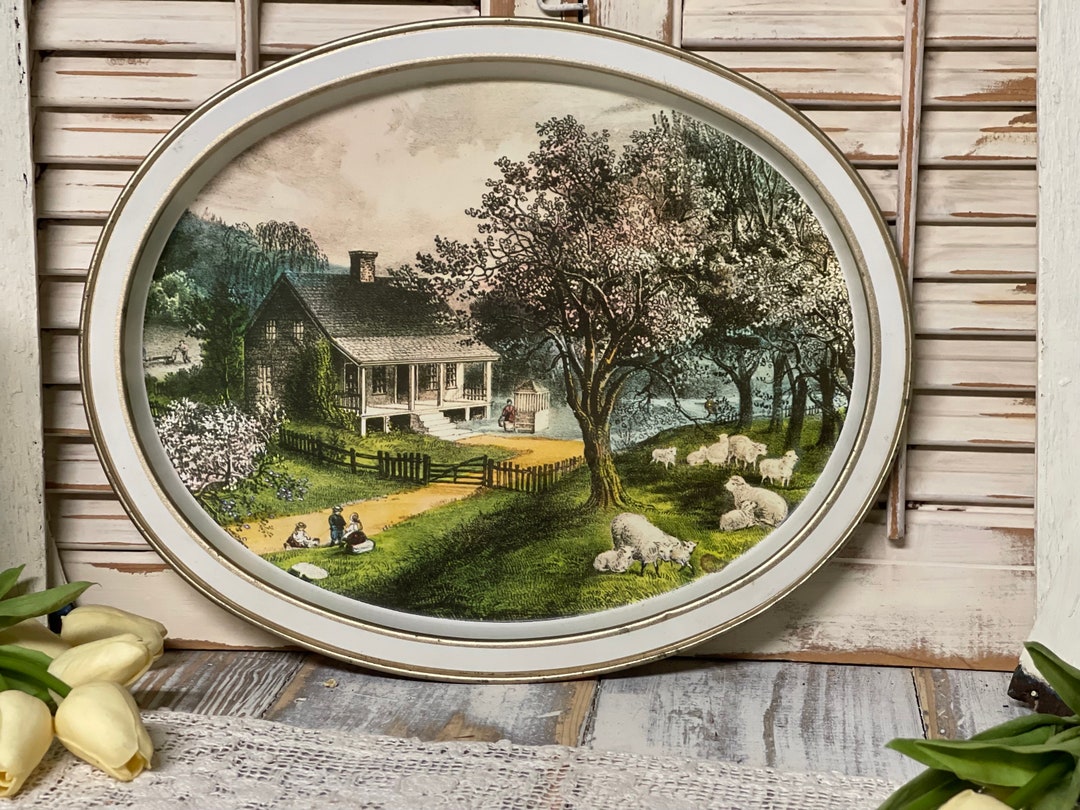 Vintage Oval Metal Serving Tray the American Homestead-spring by ...