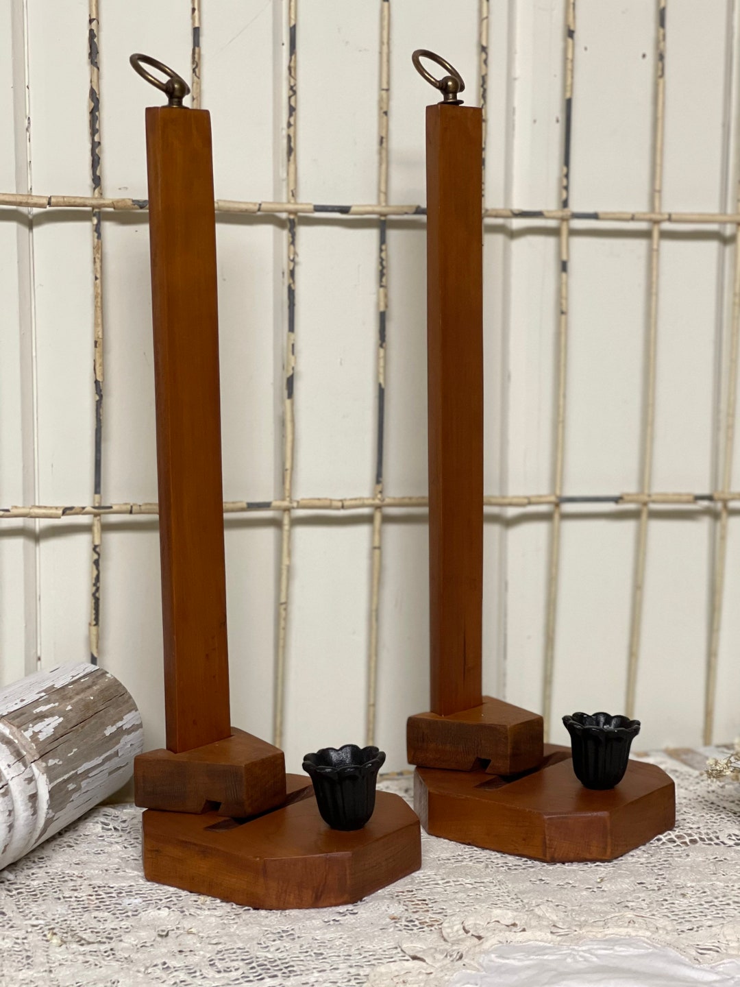 Vintage Wood Candlestick Holders/ Wall Sconces/ Plate Holders/ Etsy