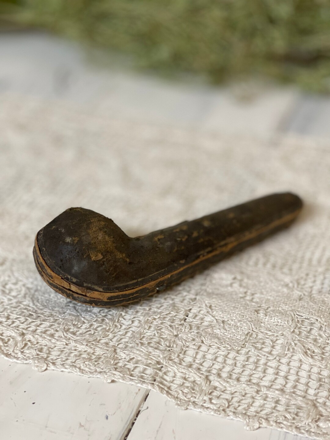 Vintage Leather Tobacco Pipe Case/ Leather Case/ Blue Velvet Lining