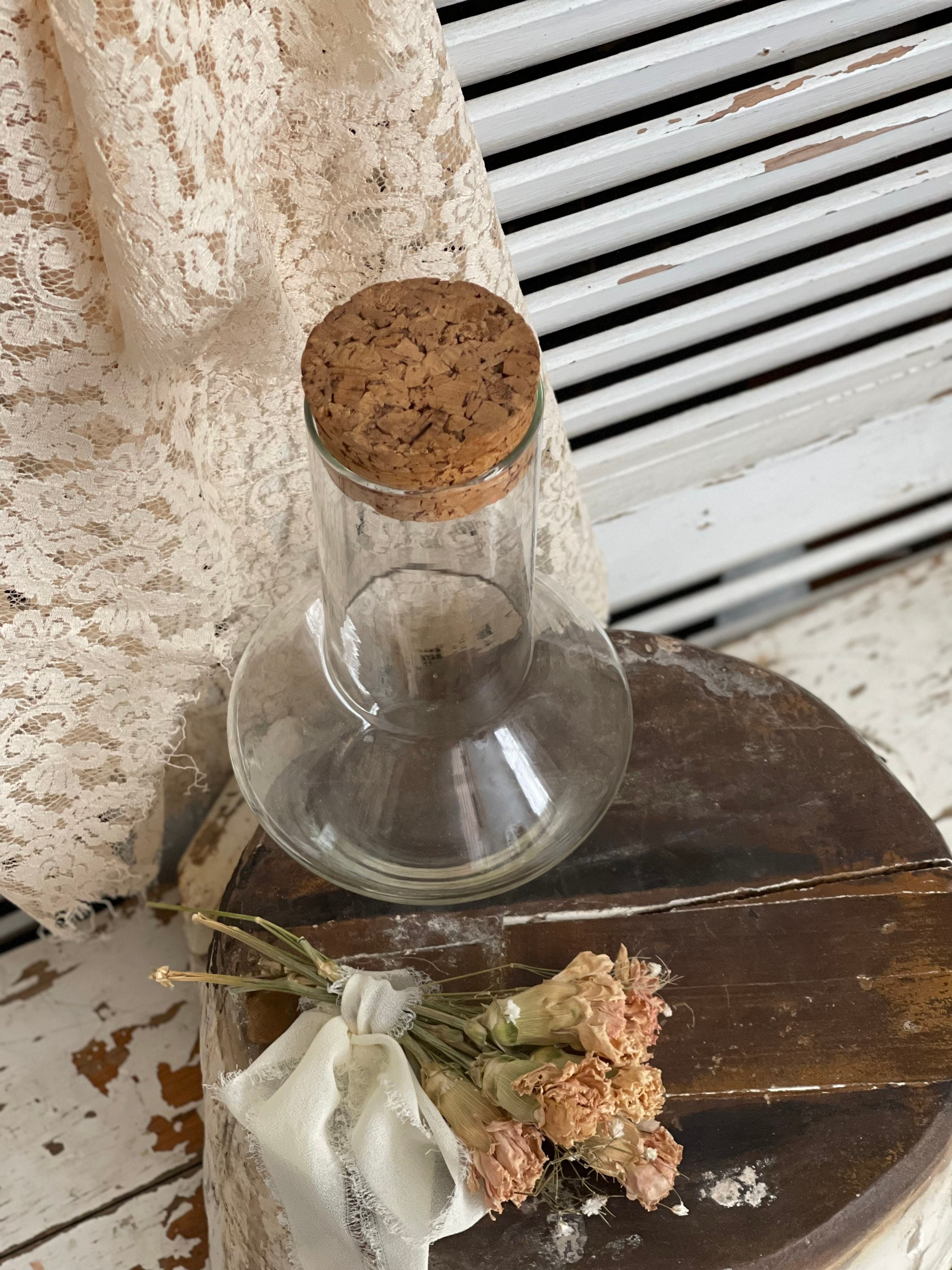 Clear Glass Terrarium / Cork Top/ Glass Bottle/ Cork Stopper/ Etsy