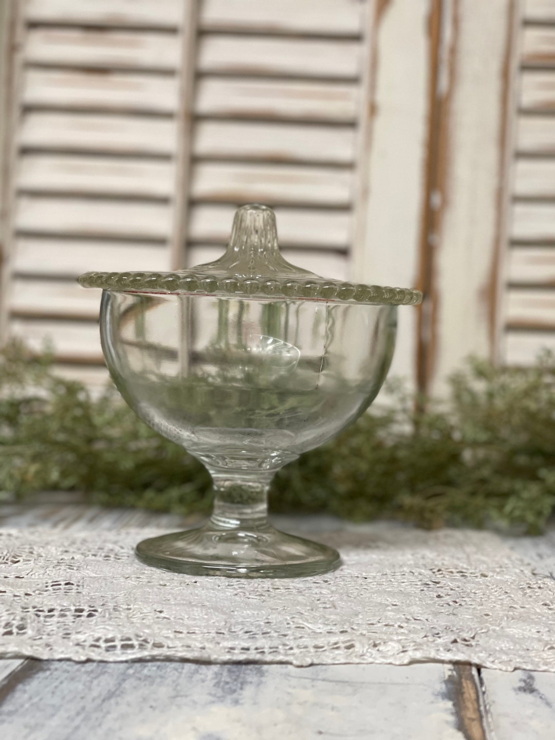Vintage Clear Candy Dish/ Covered Bowl/ Table Decor/ Serving Dish/ Old