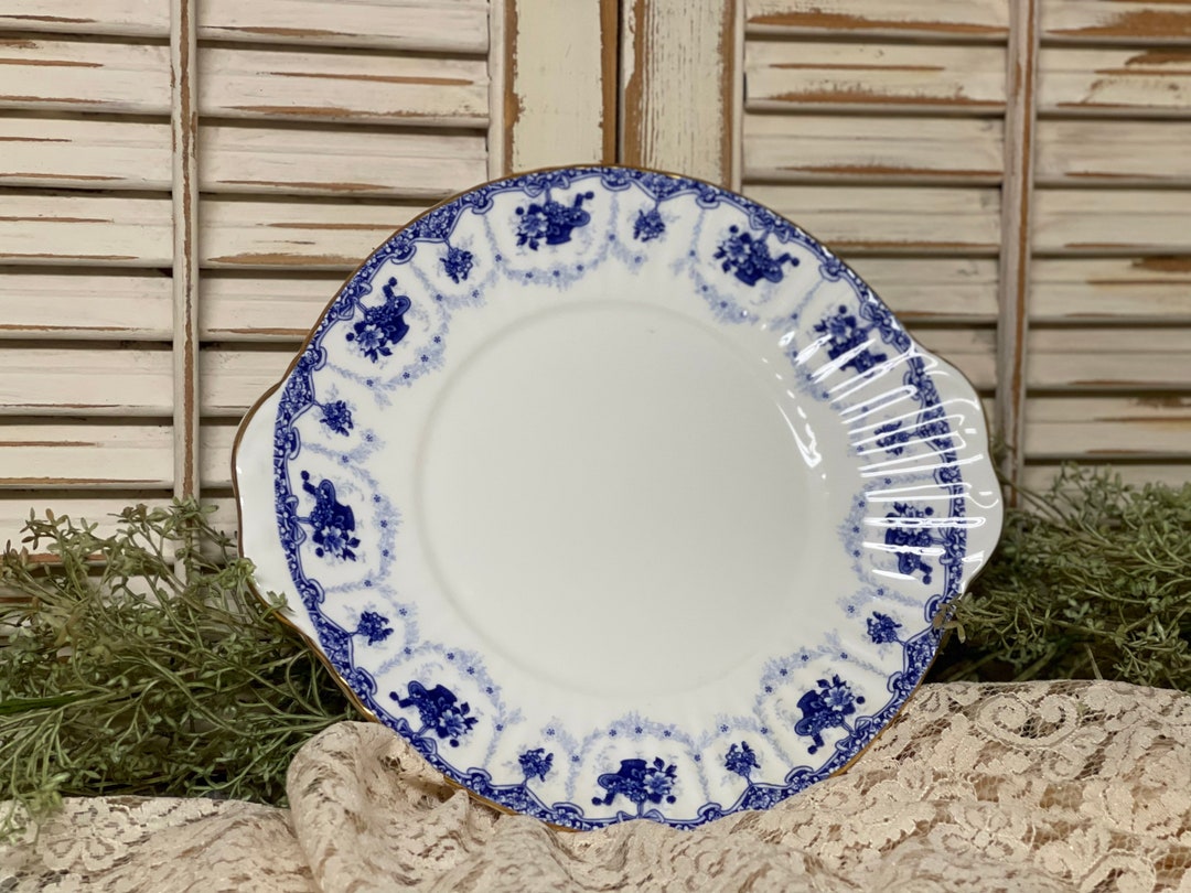 Vintage Blue and White Plate/ Wall Plate/ Gold/ Basket/ Etsy