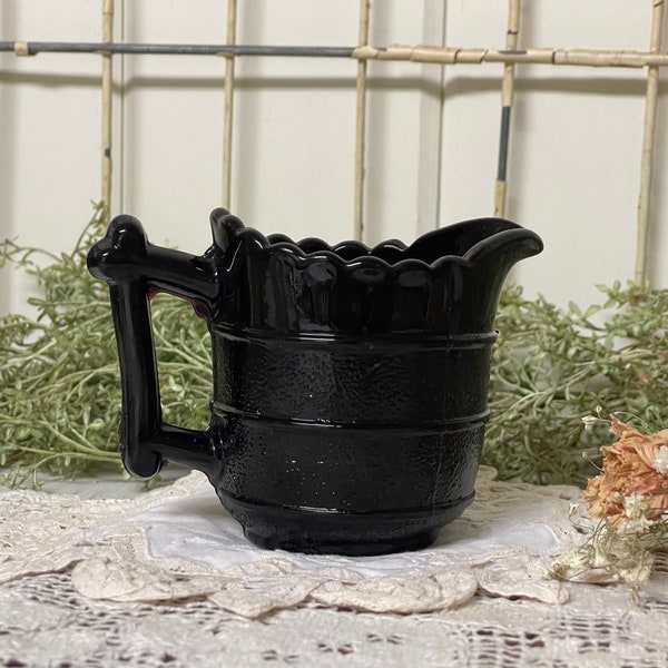 Antique black milk glass creamer/ vintage/ scalloped/ Victorian/ kitchen/ tea